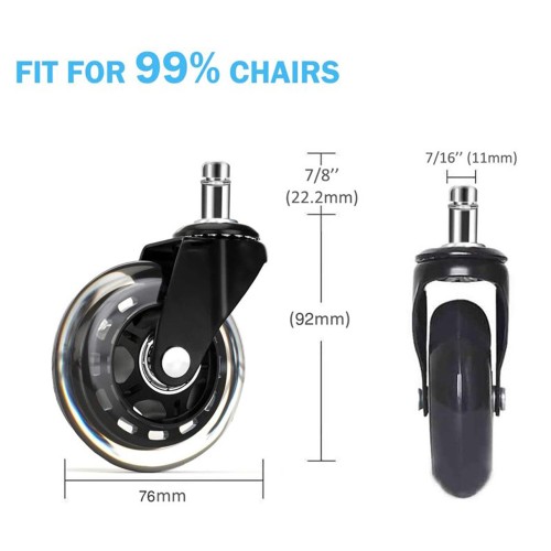 3 inch Office Chair Caster Wheels Replacement Rubber Chair Casters for Hardwood Floors and Carpet, (Set of 5) (Item #24C075S)