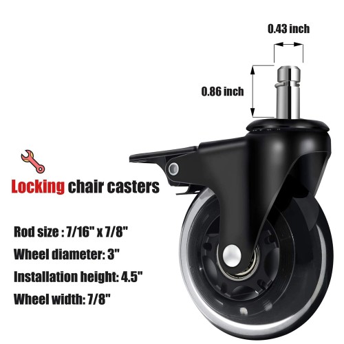 Office Chair Casters with Brake Heavy Duty 3" Universal Fit Locking Casters (Item #24C075SB)