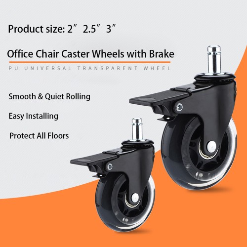 Office Chair Casters with Brake Heavy Duty 3" Universal Fit Locking Casters (Item #24C075SB)