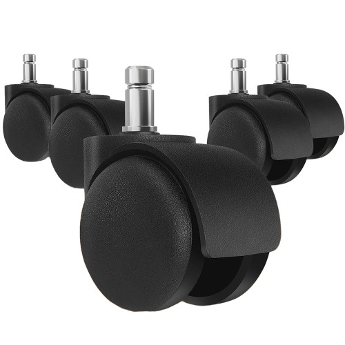 Office Chair Replacement Wheels Set of 5 - Dual 2 Inch Chair Casters Black  (Item #59050AS)