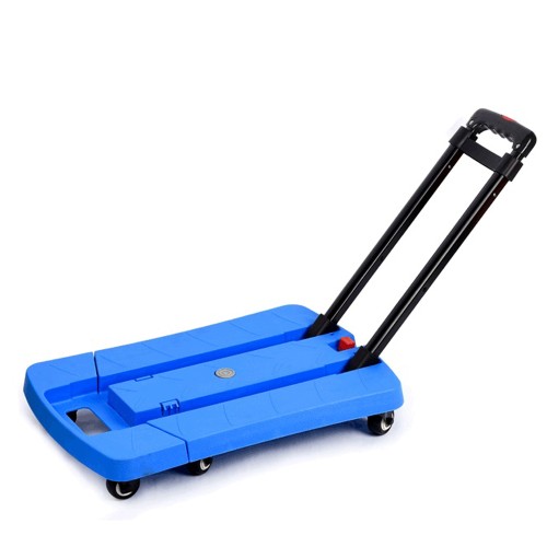 Folding Hand Truck, 350 lbs Capacity Luggage Cart, Utility Dolly Platform Cart with 6 Wheels & 2 Elastic Ropes for Luggage, Travel, Shopping, Moving, Office Use - Blue (Item # 6WF-600BU)