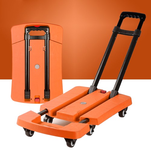 Folding Hand Truck, 350 lbs Capacity Luggage Cart, Utility Dolly Platform Cart with 6 Wheels & 2 Elastic Ropes for Luggage, Travel, Shopping, Moving, Office Use - Orange (Item # 6WF-600-OG)