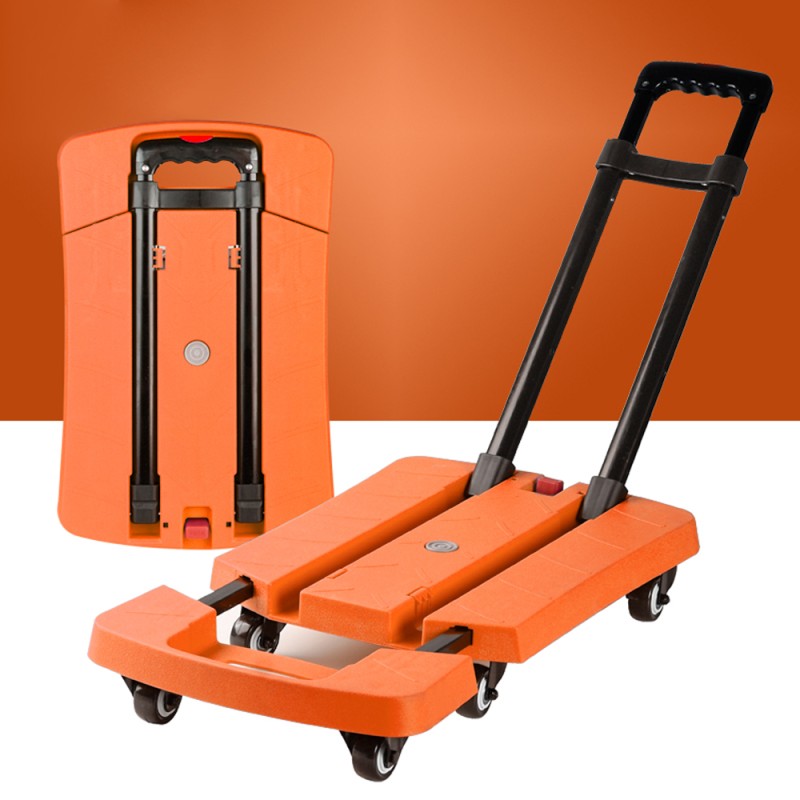 Folding Hand Truck, 350 lbs Capacity Luggage Cart, Utility Dolly Platform Cart with 6 Wheels & 2 Elastic Ropes for Luggage, Travel, Shopping, Moving, Office Use - Orange (Item # 6WF-600-OG) 