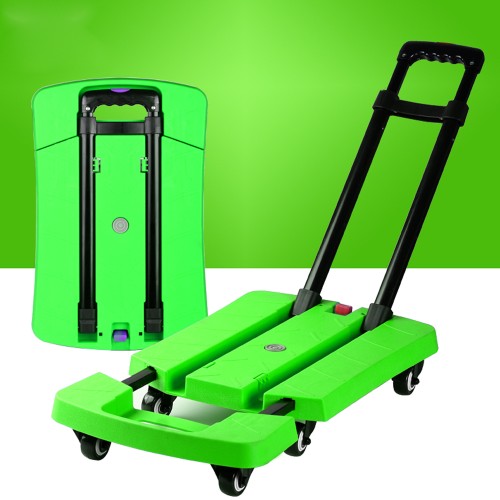 Folding Hand Truck, 350 lbs Capacity Luggage Cart, Utility Dolly Platform Cart with 6 Wheels & 2 Elastic Ropes for Luggage, Travel, Shopping, Moving, Office Use - Green (Item # 6WF-600GN) 