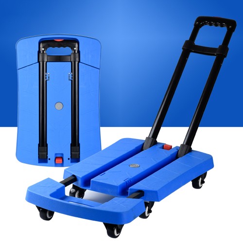 Folding Hand Truck, 350 lbs Capacity Luggage Cart, Utility Dolly Platform Cart with 6 Wheels & 2 Elastic Ropes for Luggage, Travel, Shopping, Moving, Office Use - Blue (Item # 6WF-600BU)