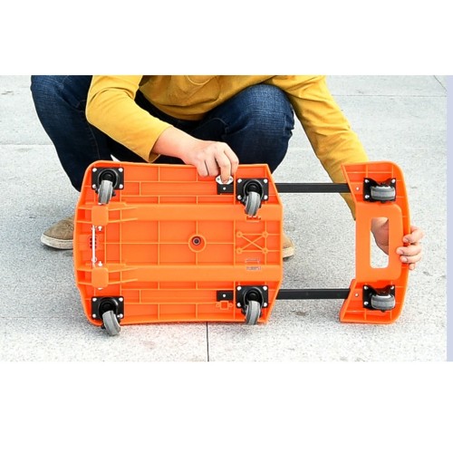 Folding Hand Truck, 350 lbs Capacity Luggage Cart, Utility Dolly Platform Cart with 6 Wheels & 2 Elastic Ropes for Luggage, Travel, Shopping, Moving, Office Use - Orange (Item # 6WF-600-OG)