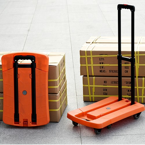 Folding Hand Truck, 350 lbs Capacity Luggage Cart, Utility Dolly Platform Cart with 6 Wheels & 2 Elastic Ropes for Luggage, Travel, Shopping, Moving, Office Use - Orange (Item # 6WF-600-OG)