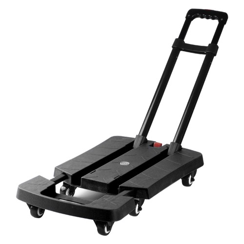 Folding Hand Truck, 350 lbs Capacity Luggage Cart, Utility Dolly Platform Cart with 6 Wheels & 2 Elastic Ropes for Luggage, Travel, Shopping, Moving, Office Use - Black （Item # 6WF-600BK）