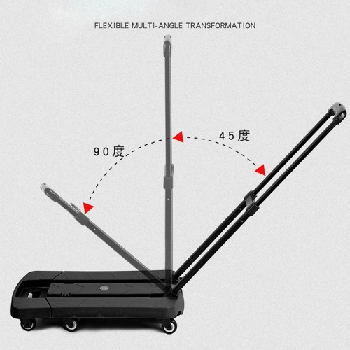 Folding Hand Truck, 350 lbs Capacity Luggage Cart, Utility Dolly Platform Cart with 6 Wheels & 2 Elastic Ropes for Luggage, Travel, Shopping, Moving, Office Use - Black （Item # 6WF-600BK）